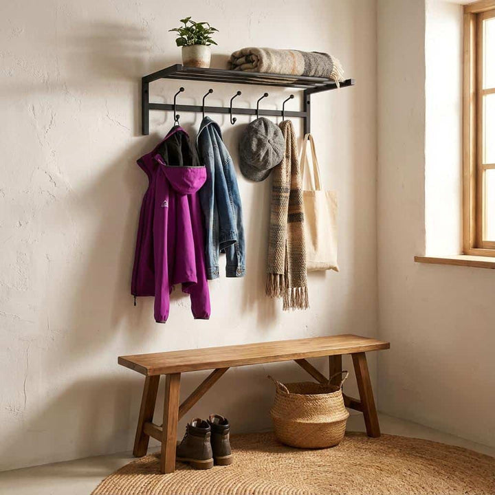 Wandgarderobe aus Metall mit Ablage – Funktionale Garderobe im modernen Design