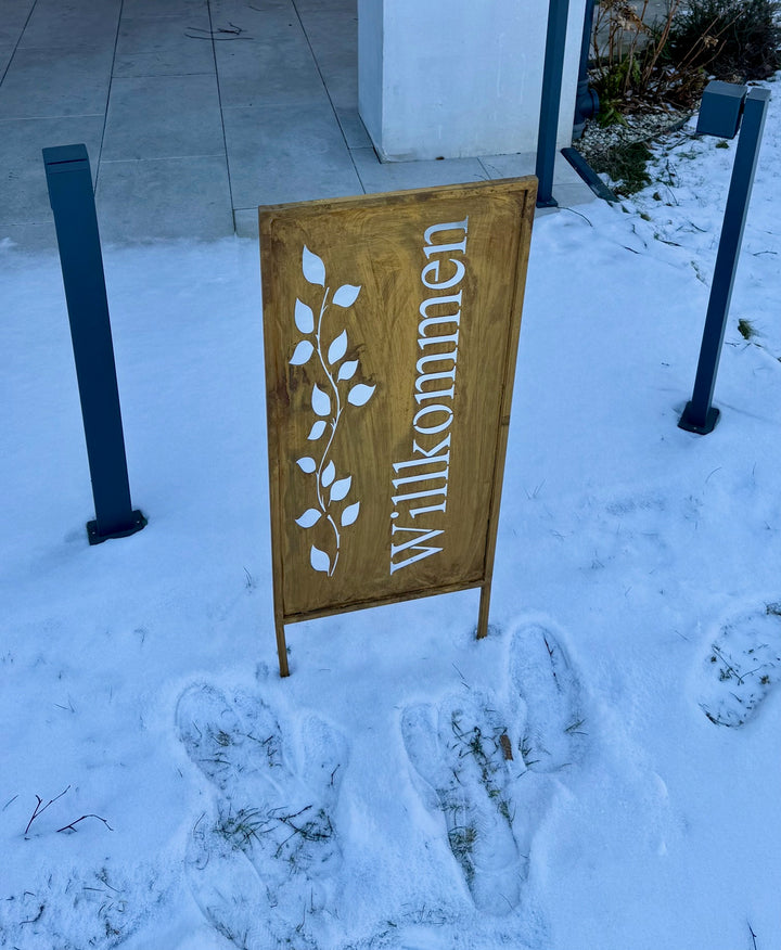 Sichtschutz Gartenpaneel Metall – Rostoptik, 100 cm Willkommen