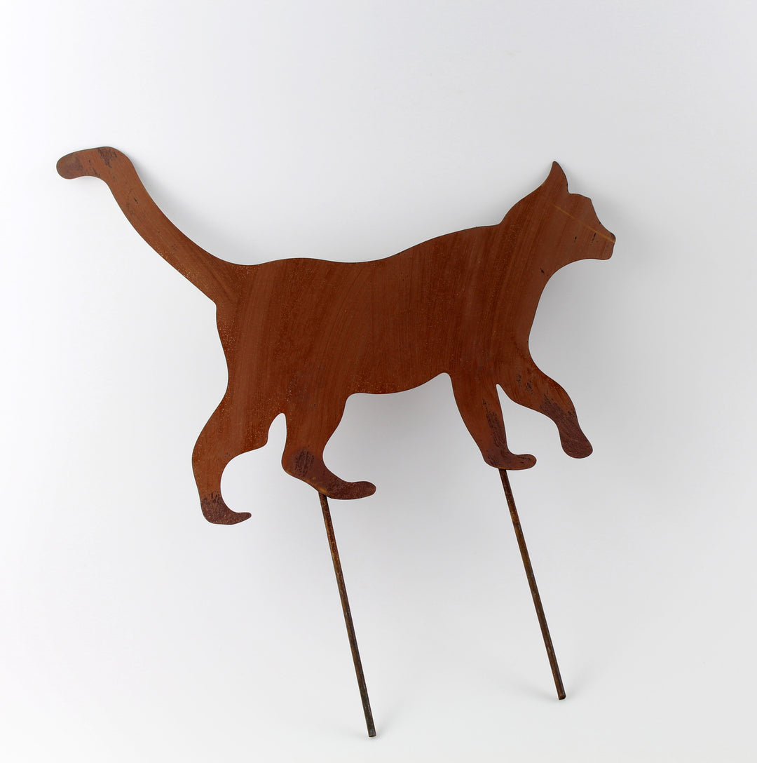 Edelrost Gartenfigur Katze – Metallfigur auf Einschlagbeinen, 20 cm