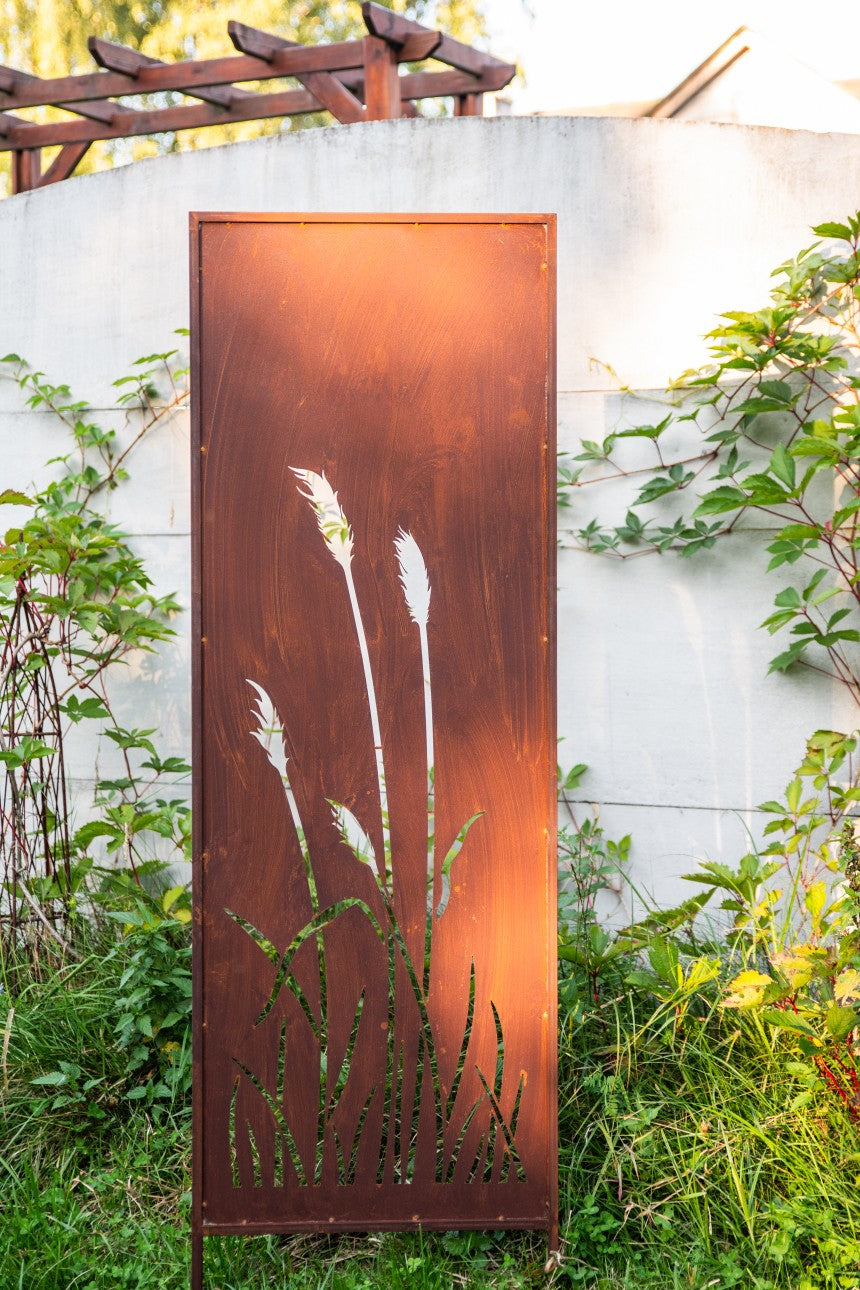 Sichtschutz Gartenpaneel Metall – Motiv Gras, 160 × 50 cm