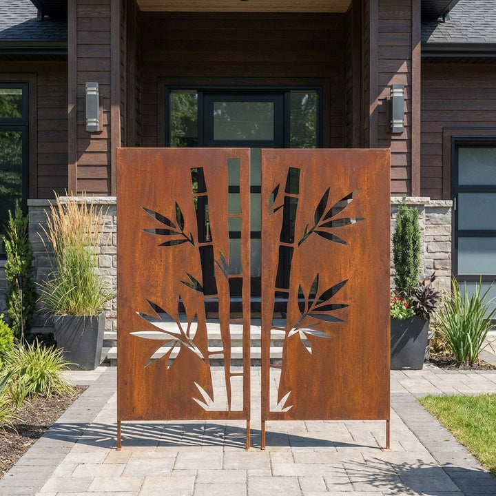 2er-Set Sichtschutz Gartenpaneel Metall – Motiv Bambus, 160 × 50 cm