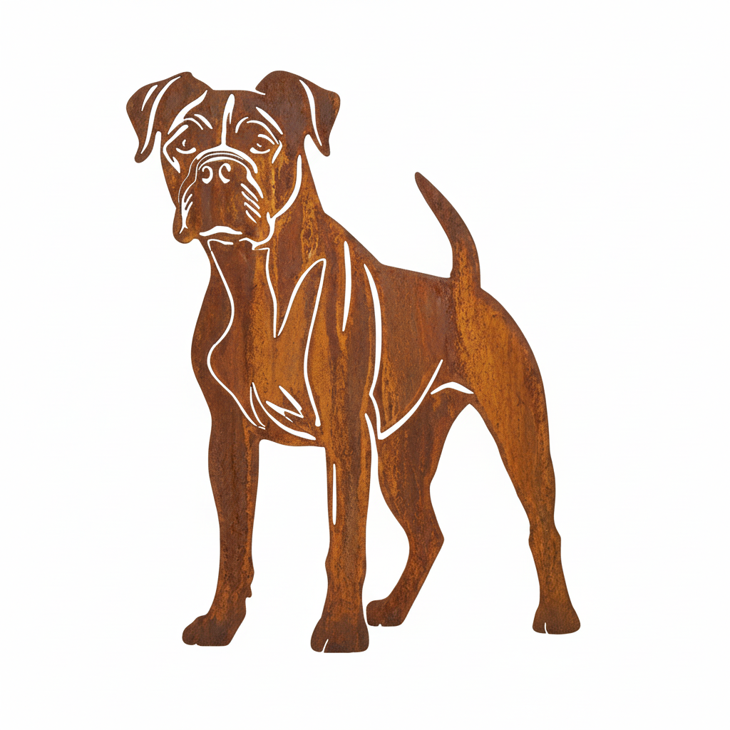 Edelrost Gartenstecker Boxer – Hundesilhouette aus Metall