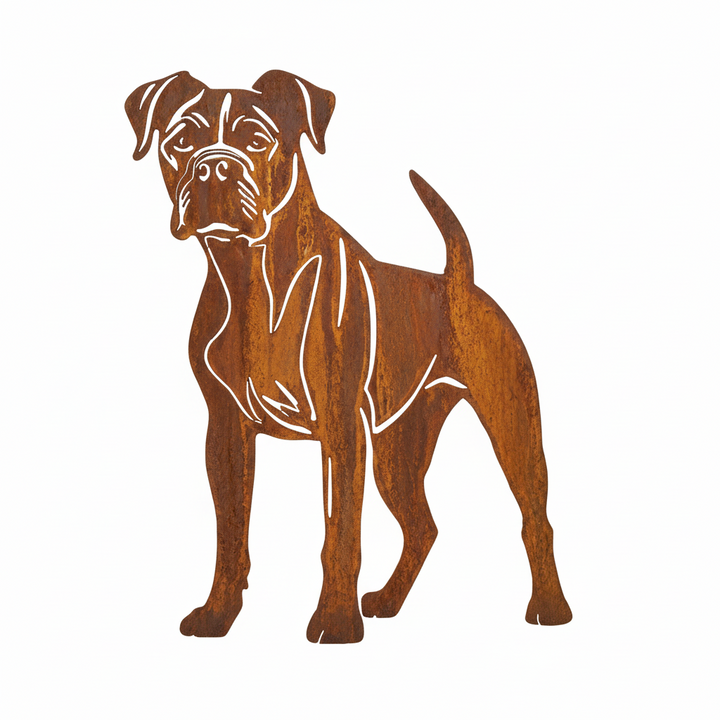 Edelrost Gartenstecker Boxer – Hundesilhouette aus Metall