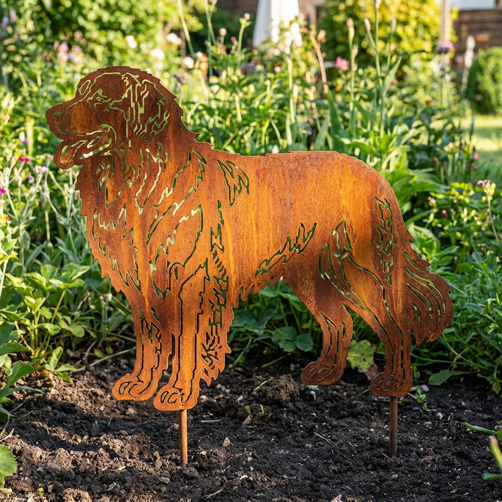 Edelrost Gartenstecker Hovawart – Hundesilhouette aus Metall, 52 cm