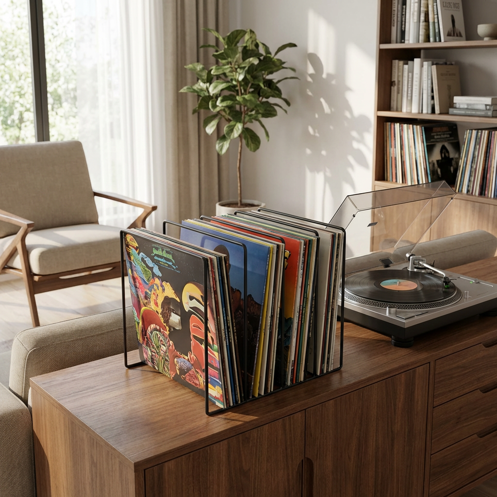Schallplattenständer aus Metall – Vinyl Organizer mit 3 Fächern