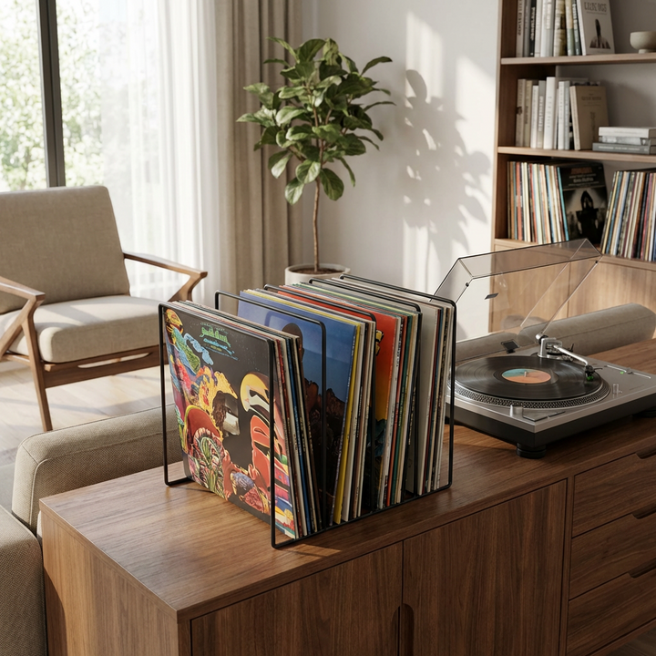 Schallplattenständer aus Metall – Vinyl Organizer mit 3 Fächern