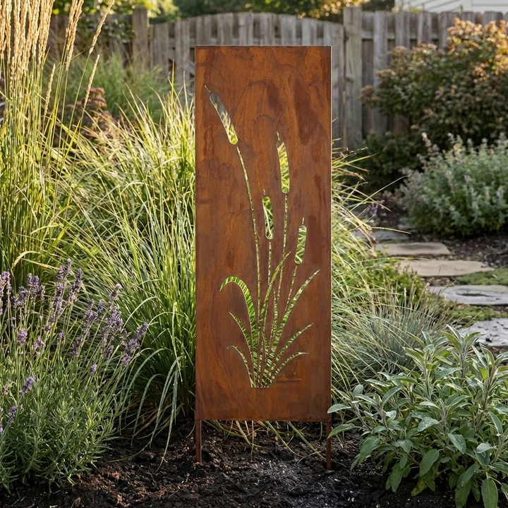 Sichtschutz Gartenpaneel Metall – Motiv Tatarak, 160 × 50 cm