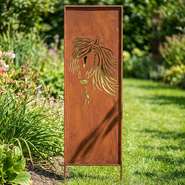 Sichtschutz Gartenpaneel Metall – Motiv Pferd, 160 × 50 cm