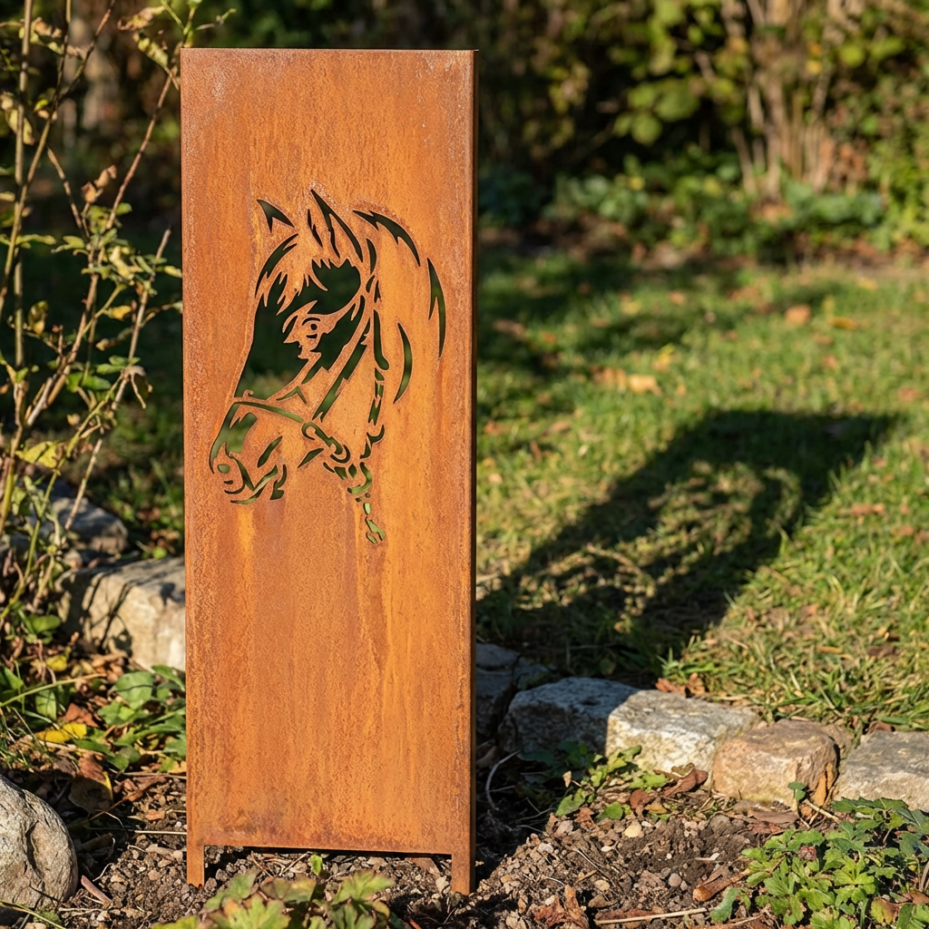 Sichtschutz Gartenpaneel Metall – Motiv Pferd, 160 × 50 cm