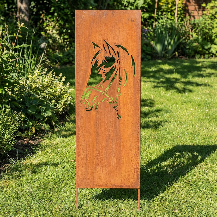 Sichtschutz Gartenpaneel Metall – Motiv Pferd, 160 × 50 cm