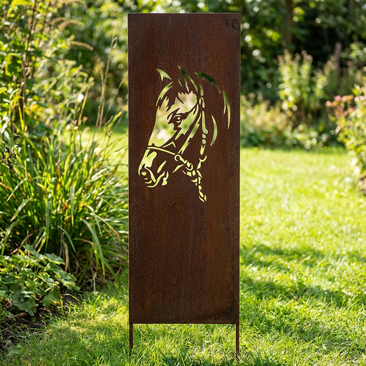 Sichtschutz Gartenpaneel Metall – Motiv Pferd, 160 × 50 cm