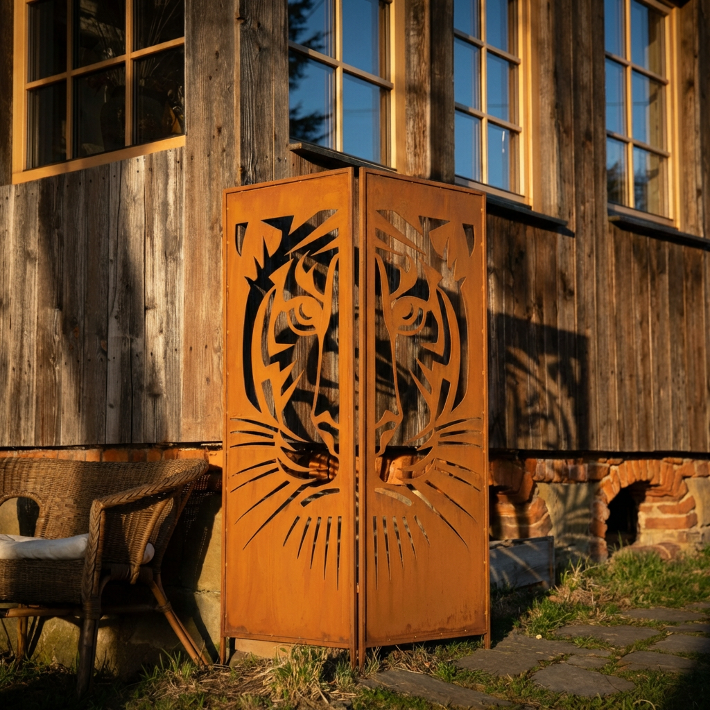 Sichtschutz Gartenpaneel Metall – Motiv Löwe, 160 × 50 cm