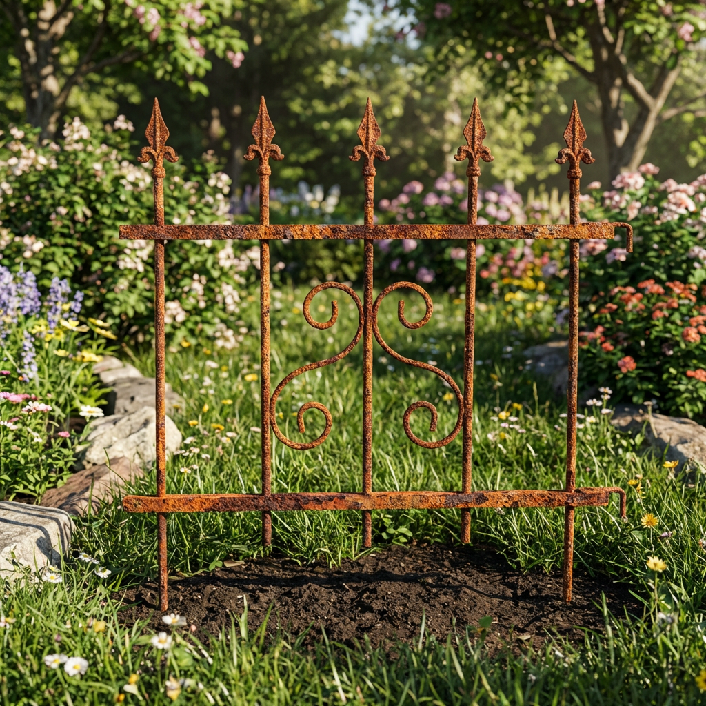 Gartenzaun Element Metall Rost – Beeteinfassung mit Muster, 66 × 75 cm