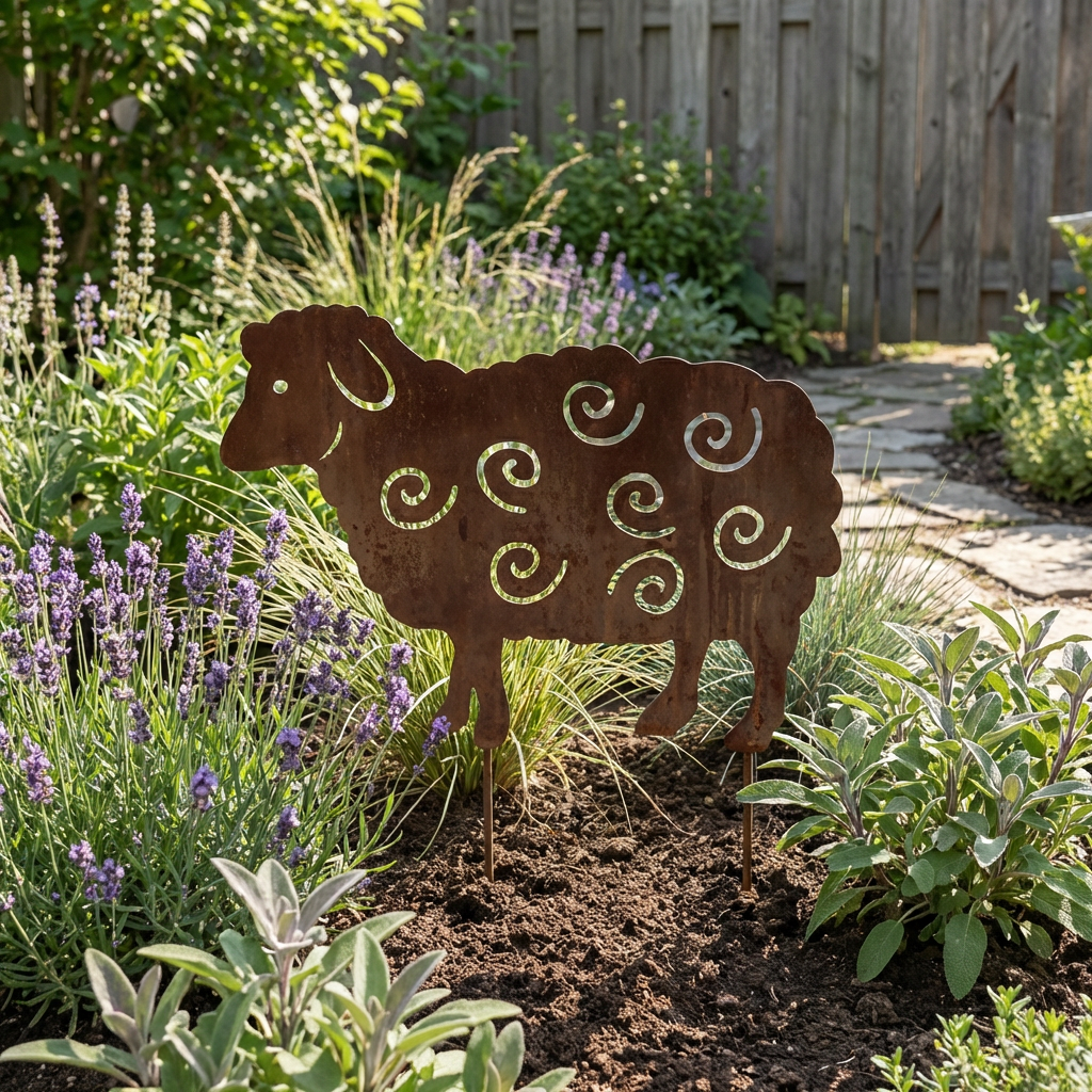 Gartenstecker Schaf aus Metall – Rustikale Gartenfigur in Rostoptik