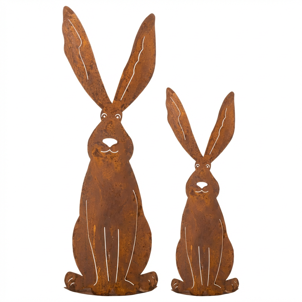Osterhase aus Metall in Rostoptik – Rustikale Osterdekoration für Garten und Zuhause
