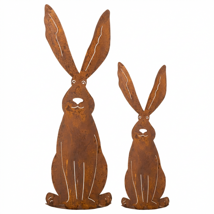 Osterhase aus Metall in Rostoptik – Rustikale Osterdekoration für Garten und Zuhause