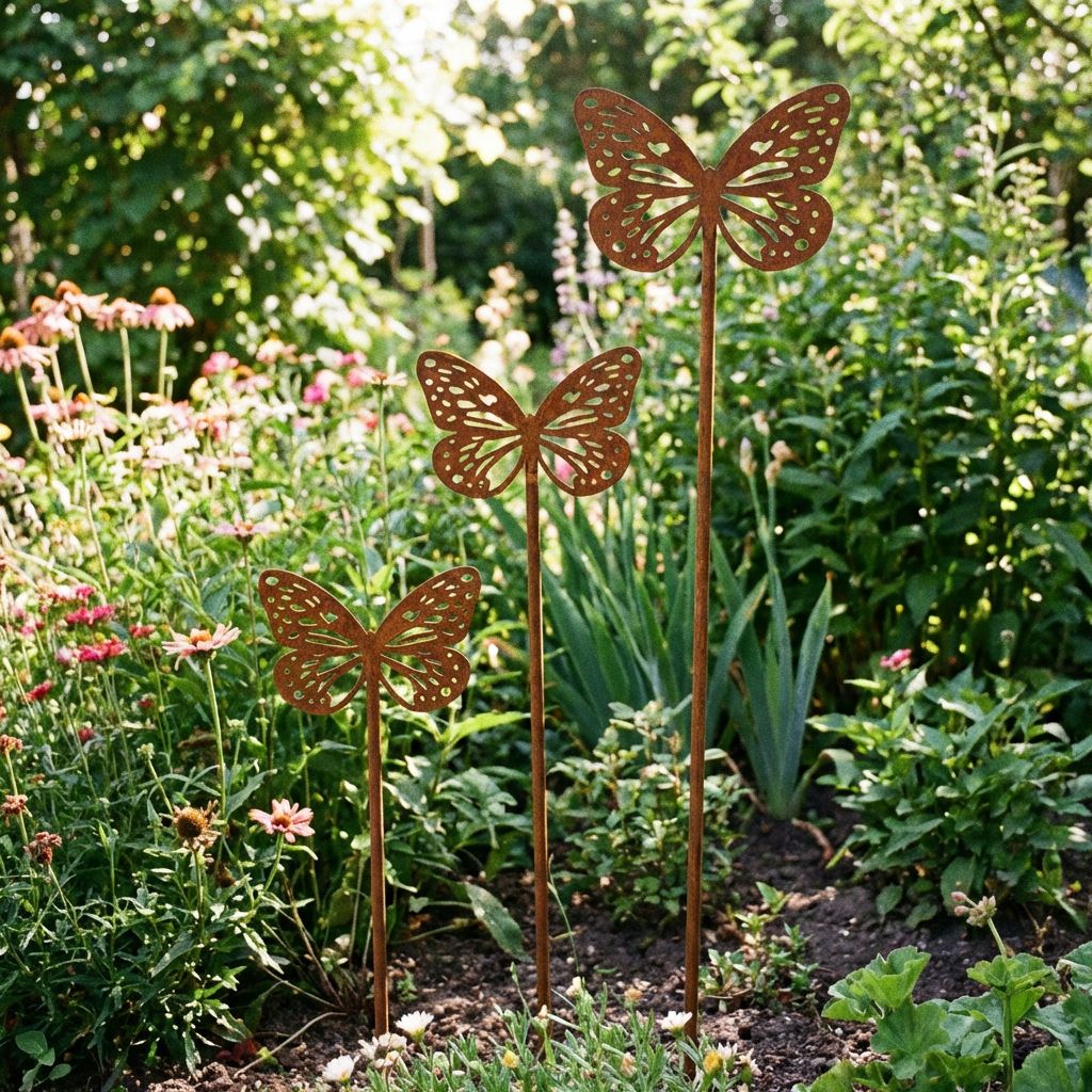 Gartenstecker Schmetterling aus Metall – Gartendekoration in natürlicher Rostoptik