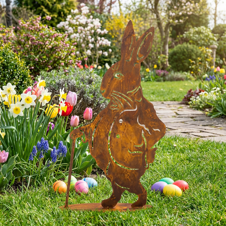 Osterhase aus Metall – Rustikale Gartendekoration in Rostoptik