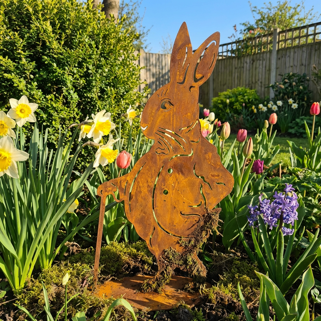 Osterhase aus Metall – Rustikale Gartendekoration in Rostoptik