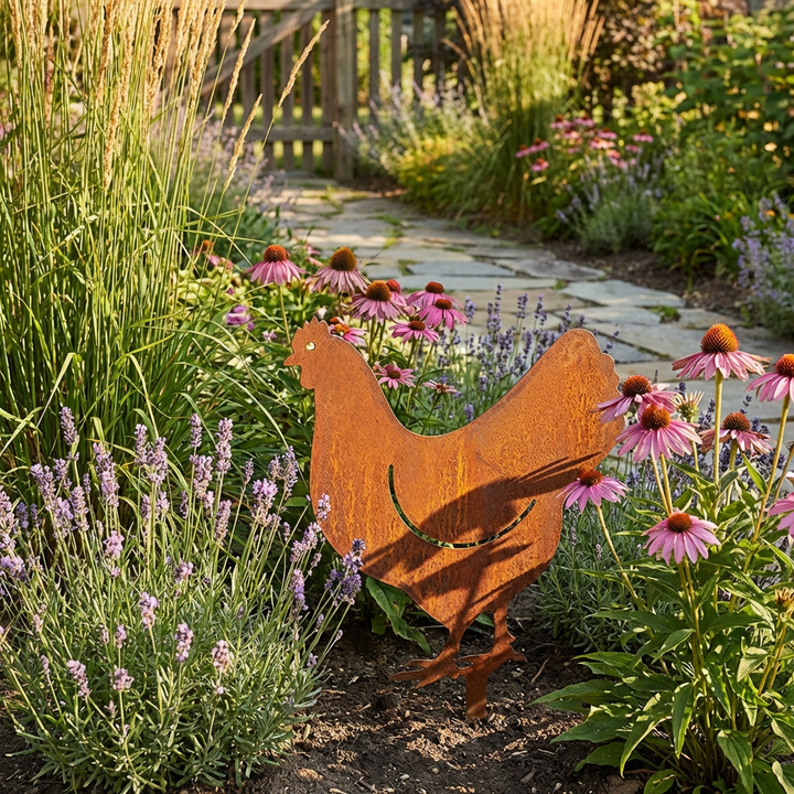 Gartenstecker Huhn aus Metall – Rustikale Gartenfigur in Rostoptik