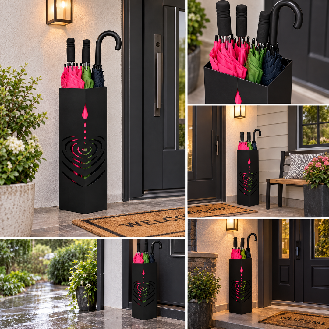 Schirmständer aus Metall – Regenschirmhalter mit Motiv Wassertropfen