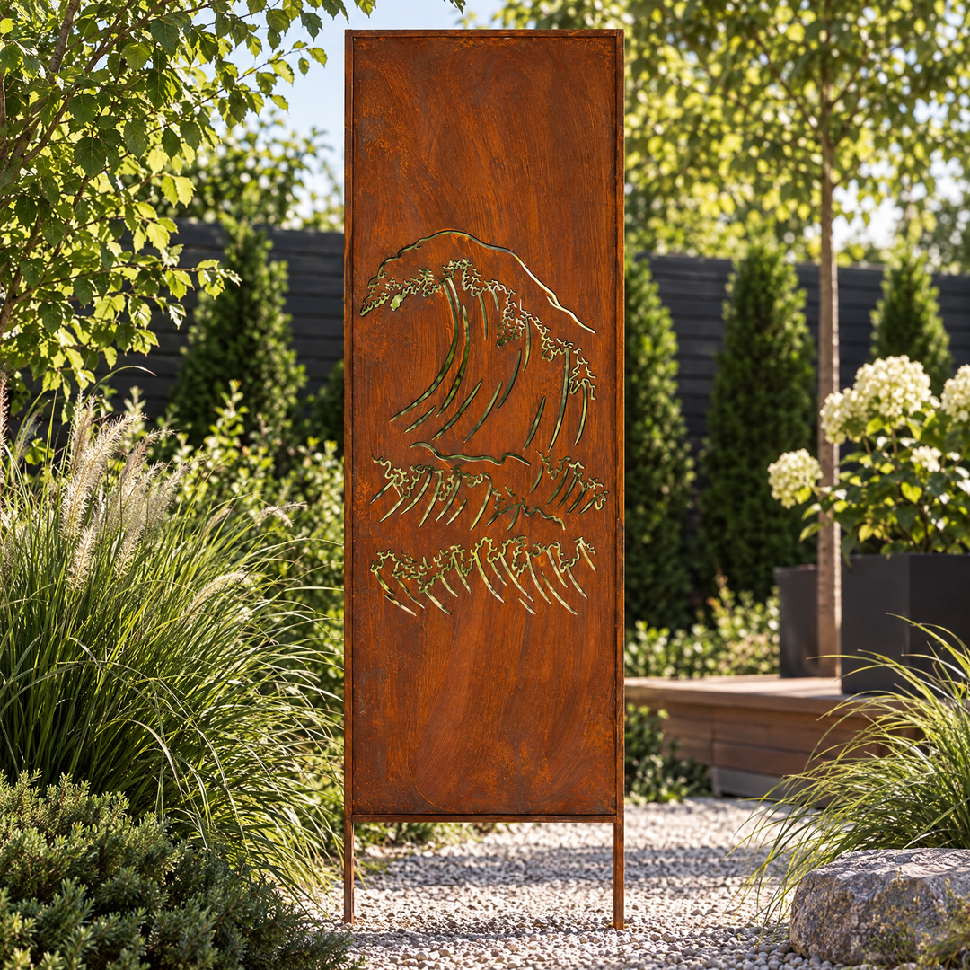 Sichtschutz Gartenpaneel Metall – Motiv Welle, 160 × 50 cm