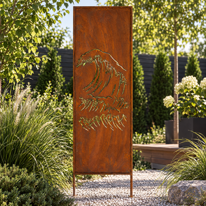 Sichtschutz Gartenpaneel Metall – Motiv Welle, 160 × 50 cm