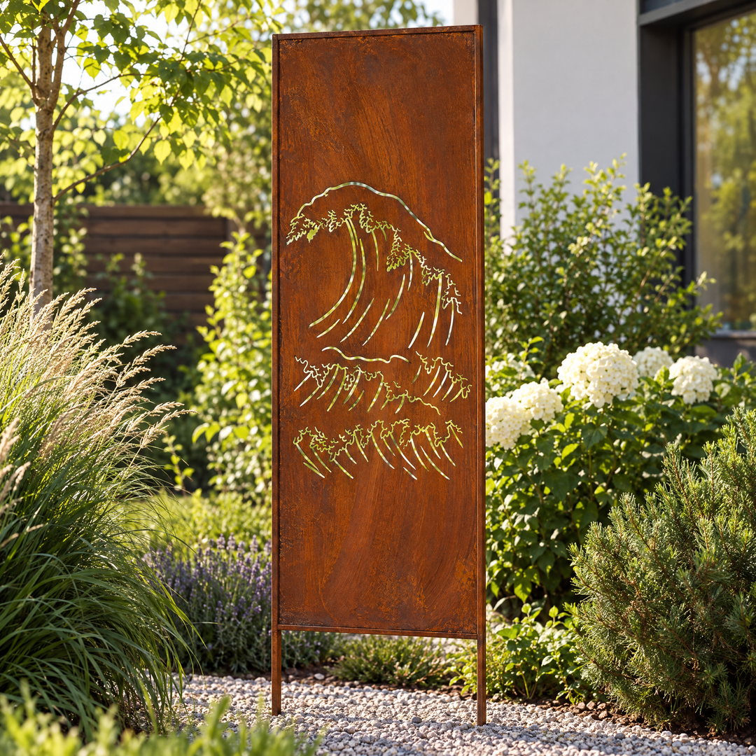 Sichtschutz Gartenpaneel Metall – Motiv Welle, 160 × 50 cm