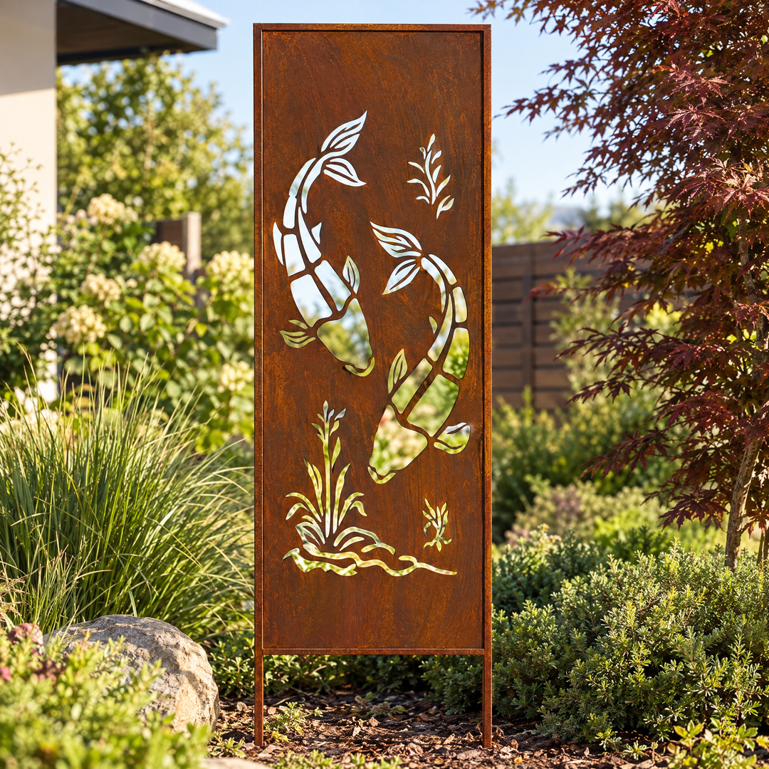Sichtschutz Gartenpaneel Metall – Motiv Fisch, 160 × 50 cm
