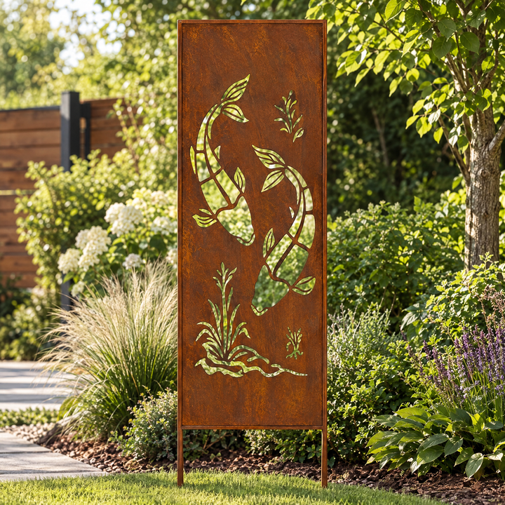 Sichtschutz Gartenpaneel Metall – Motiv Fisch, 160 × 50 cm