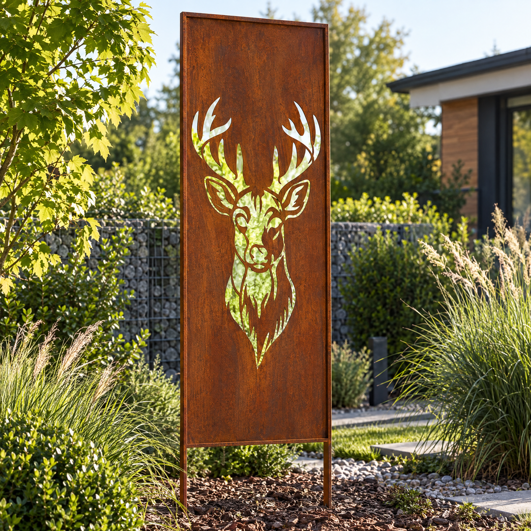 Sichtschutz Gartenpaneel Metall – Motiv Elch, 160 × 50 cm