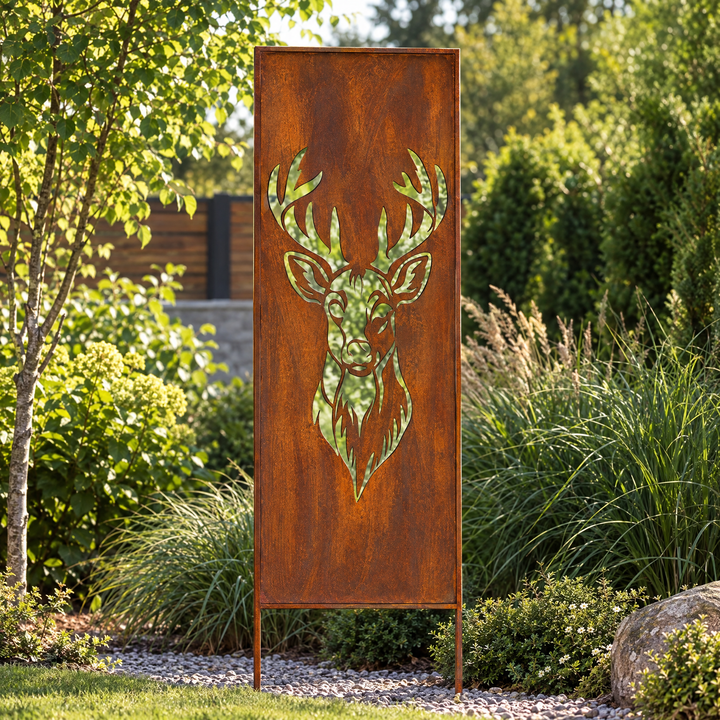 Sichtschutz Gartenpaneel Metall – Motiv Elch, 160 × 50 cm