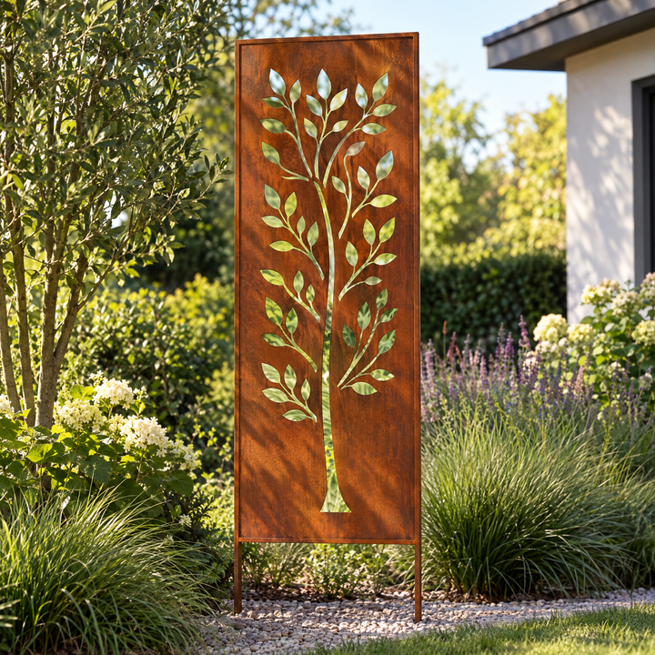 Sichtschutz Gartenpaneel Metall – Motiv Großer Laubbaum, 160 × 50 cm
