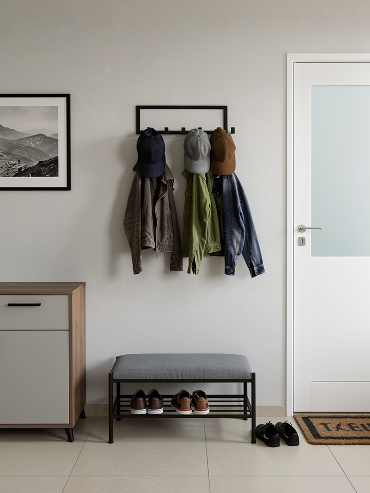 Wandgarderobe aus Metall mit Ablage | Handtuchregal und Garderobenhaken | Verschiedene Farben | Im Loft-Stil | 75 × 30 × 25 cm