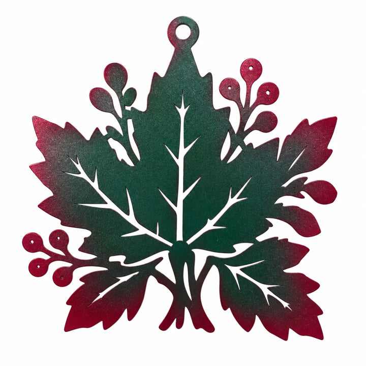 Metallanhänger BLATT MIT VOGELBEEREN – Herbst- und Weihnachtsdekoration