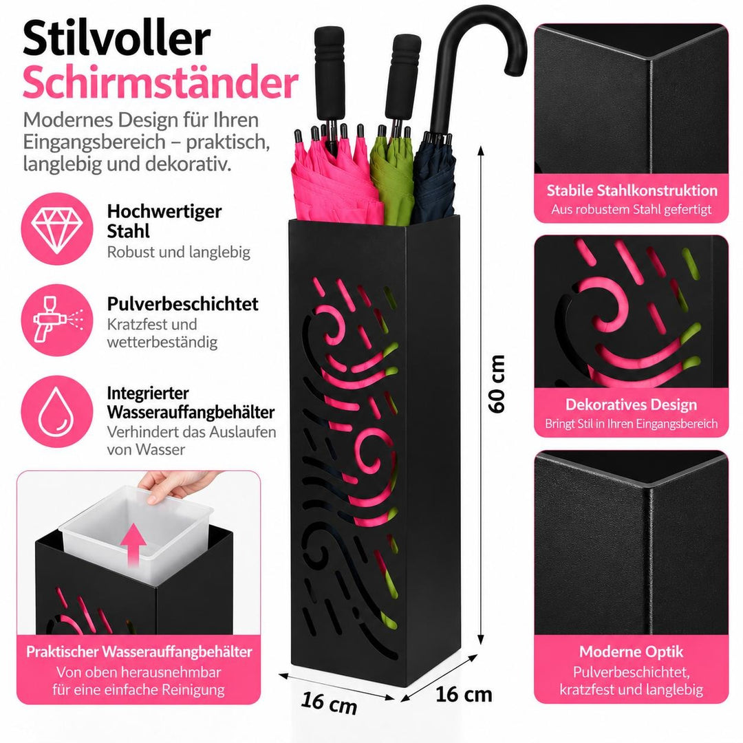Schirmständer aus Metall – Regenschirmhalter mit Motiv Meeresstrudel
