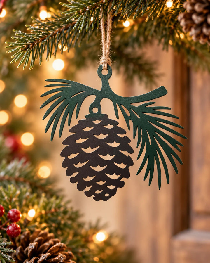Metall-Anhänger ZAPFEN MIT KIEFERNZWEIG – Winter- und Weihnachtsdekoration