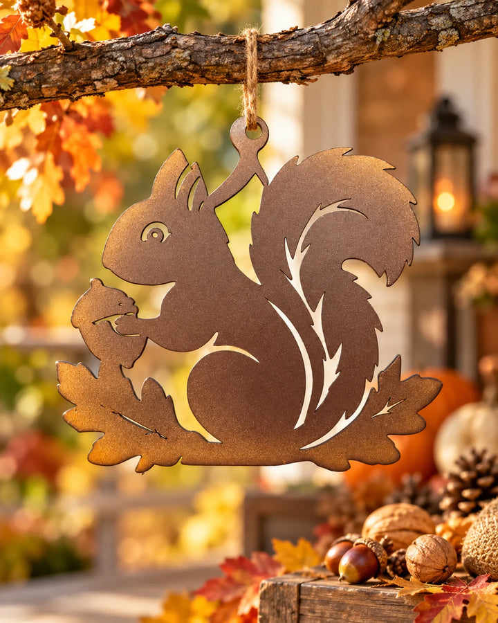 Metallanhänger EICHHÖRNCHEN MIT EICHEL – Wald- und Herbstdekoration