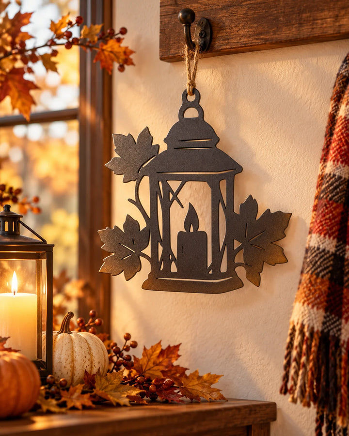 Metallanhänger LATERNE MIT BLÄTTERN – Herbstdekoration für Haus und Garten